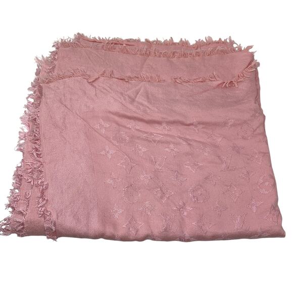 Louis Vuitton Chale Monogram Shine Silk Blend Scarf 50" Square Pink - Picture 2 of 5